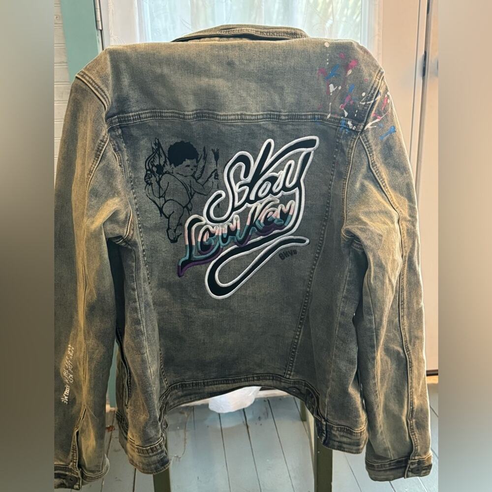 Black Keys Stay LowKey Paint Splatter Jean Jacket BKYS NWT Small